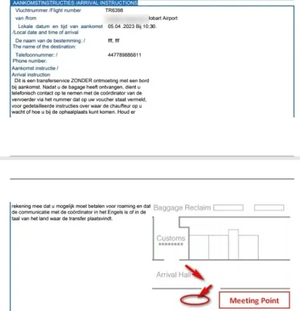 Aankomst instructie voor Intuit gedeelde transfer in voucher.