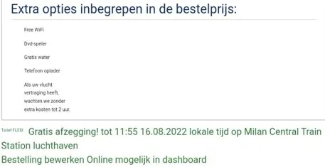Fragment van de bestelling betaalde opties in de bestelling.