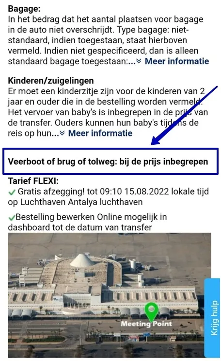 Fragment van bestelling-informatie over ferry.